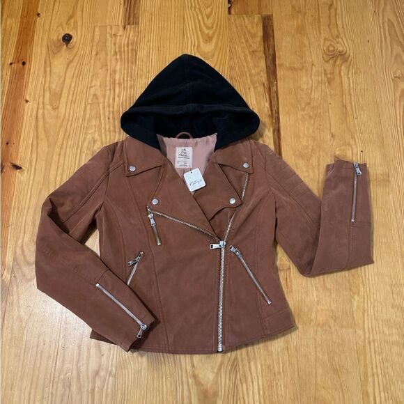 Free People We The Free Harriet Hooded Vegan Leather Moto Jacket Chocolate XS - Picture 5 of 14